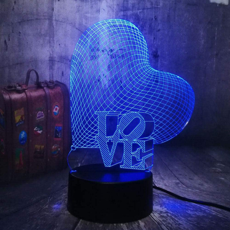 3D Love Heart LED Night Illusion Lamp