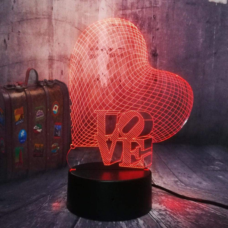 3D Love Heart LED Night Illusion Lamp