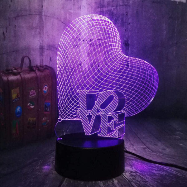 3D Love Heart LED Night Illusion Lamp