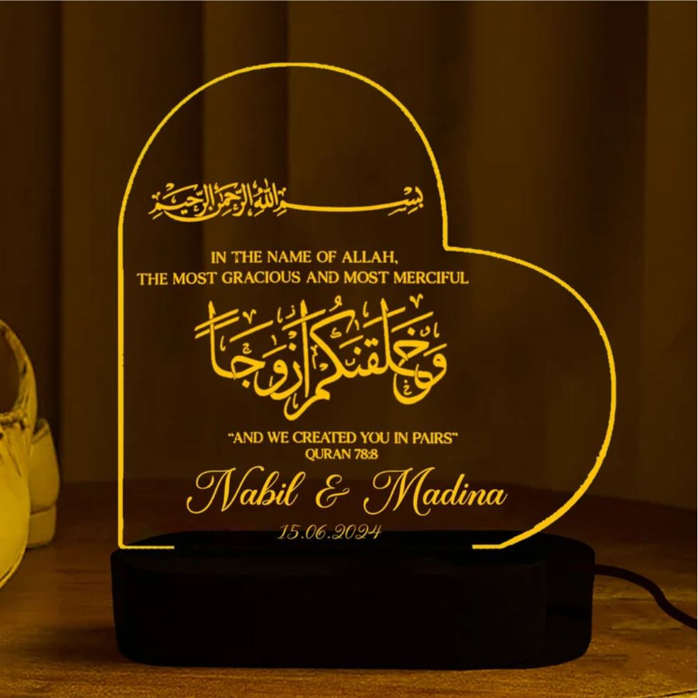 Customize 3D Wedding Heart Acrylic Lamp Nikkah Gift