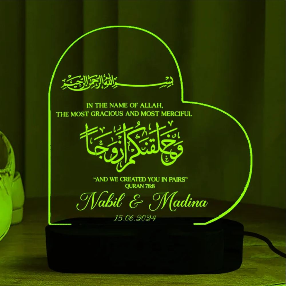 Customize 3D Wedding Heart Acrylic Lamp Nikkah Gift