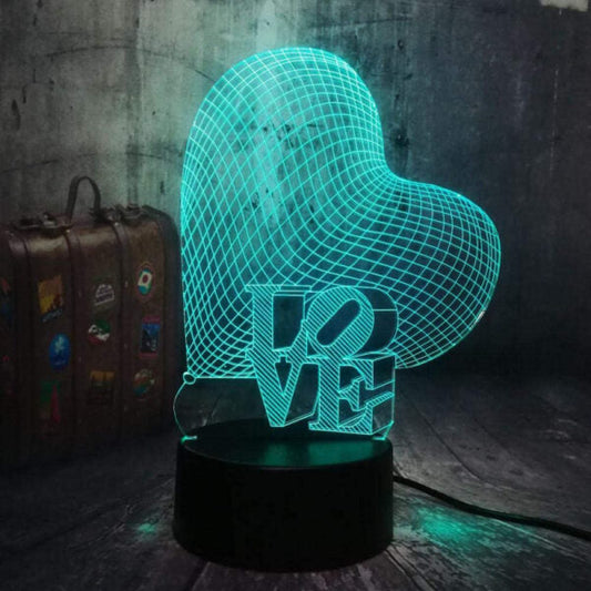 3D Love Heart LED Night Illusion Lamp