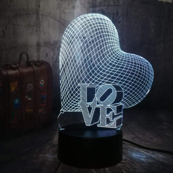 3D Love Heart LED Night Illusion Lamp