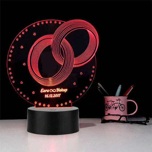 Anniversary Gift Wedding Ring 3D Illusion Lamp