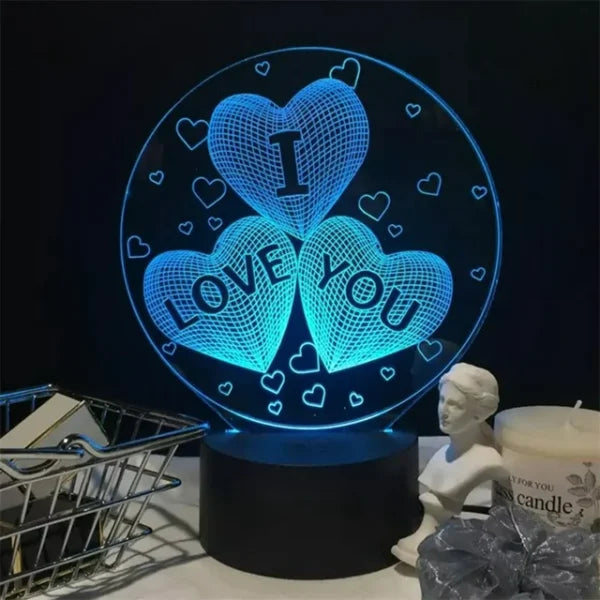 Heart Shape I Love You 3D  Illusion Night Lamp