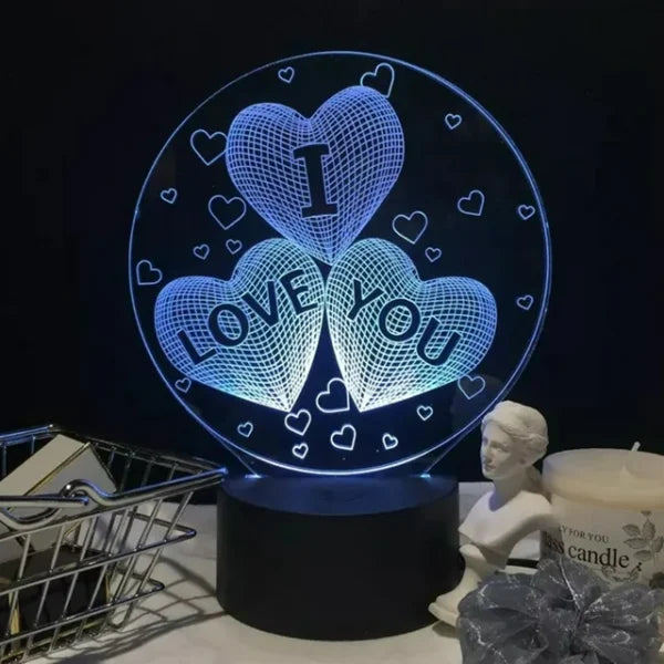 Heart Shape I Love You 3D  Illusion Night Lamp
