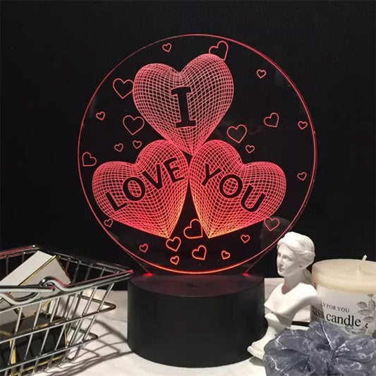 Heart Shape I Love You 3D  Illusion Night Lamp