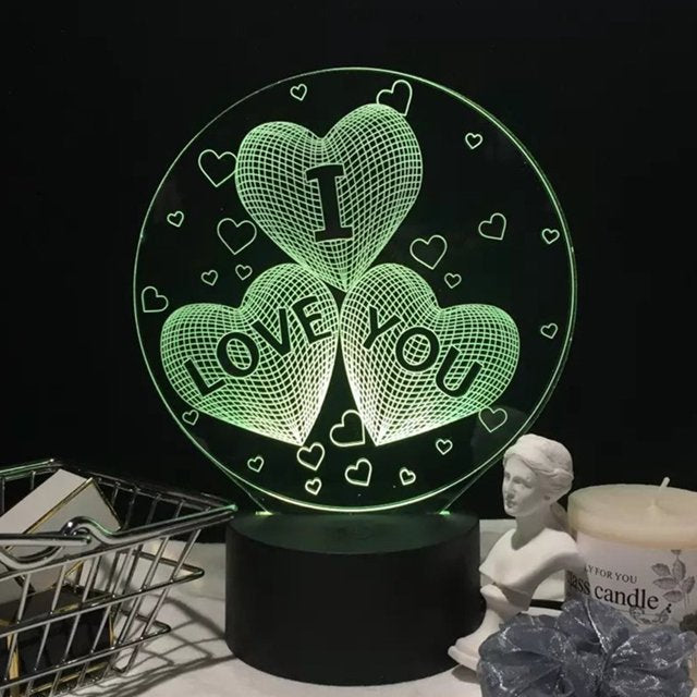 Heart Shape I Love You 3D  Illusion Night Lamp