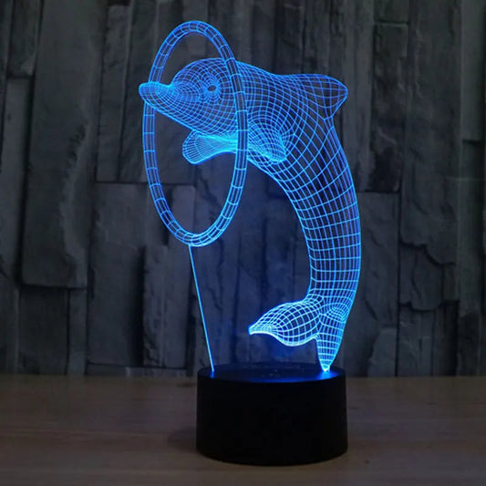 Beautiful Dolphin Play 3D Illusion Night Lamp
